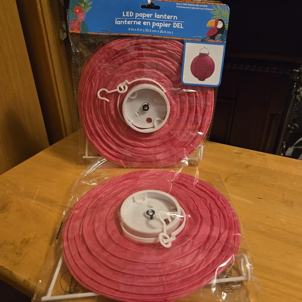 LED Pink Paper Lanterns Set of 4 New